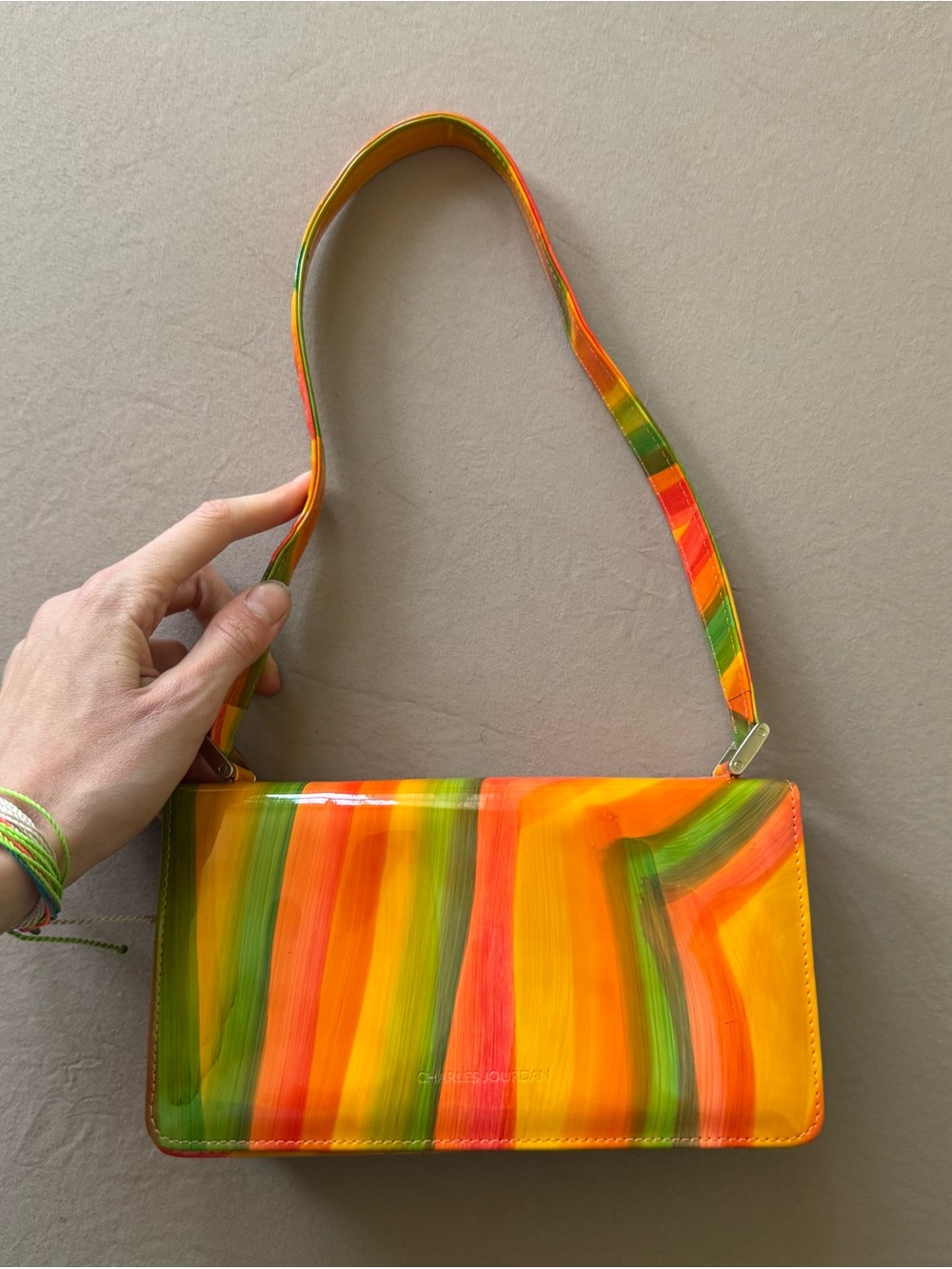 Charles Jourdan Multicolor Painted Shoulder Bag (Orange, Green, Yellow, Pink)